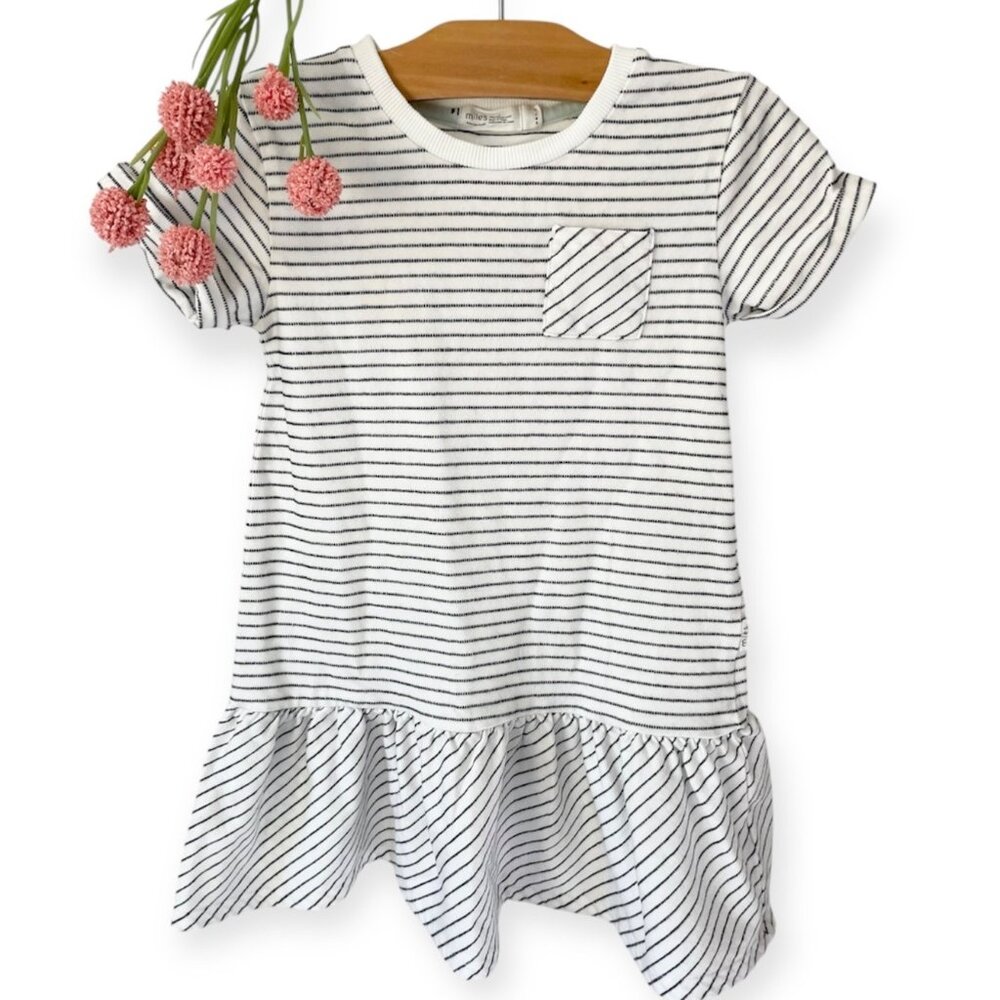 Miles EUC Girls Black & White Striped Shirt Dress